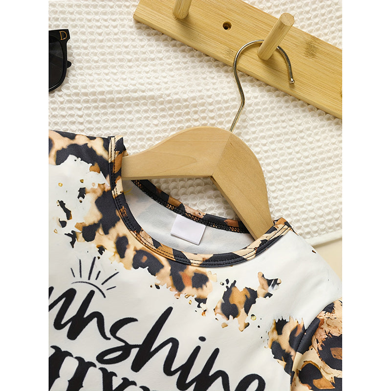 Toddler Girls Fall Winter Leopard Letter Print Crewneck | Long Sleeve Sweatshirt Top & Sweatpants | 2 Piece Clothing Set