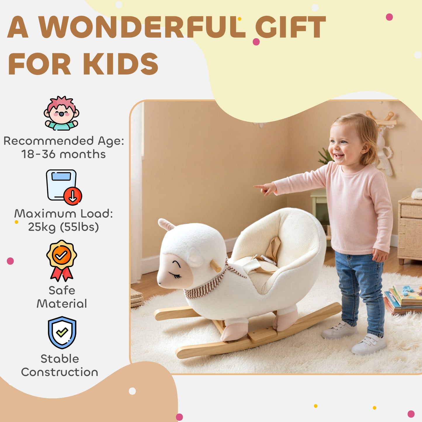 Baby Rocking Horse | Sheep Rocking Horse with Lullaby Song for Toddlers 18–36 Months