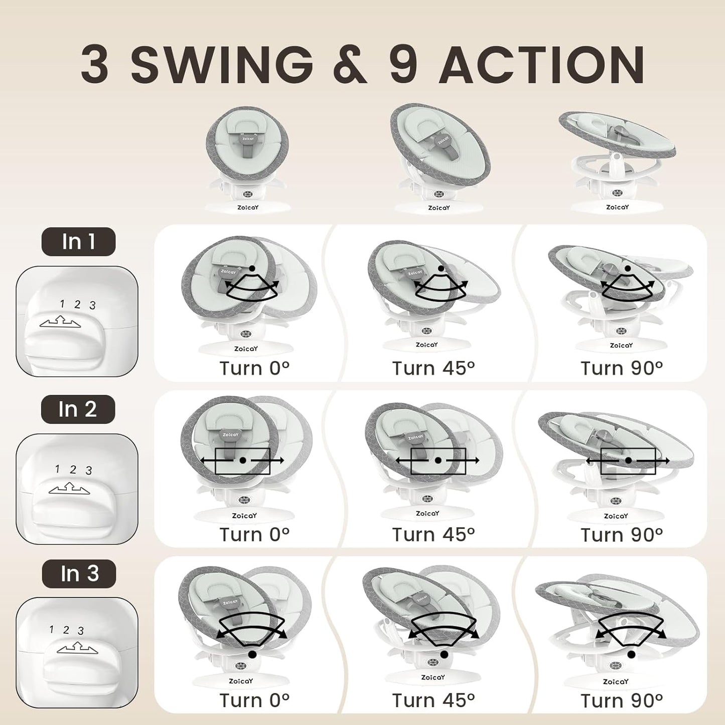 Baby Swing For Infants With Motion Detection, Electric Baby Swing With 3 Swing Modes, 12 Lullabies 5-Speeds