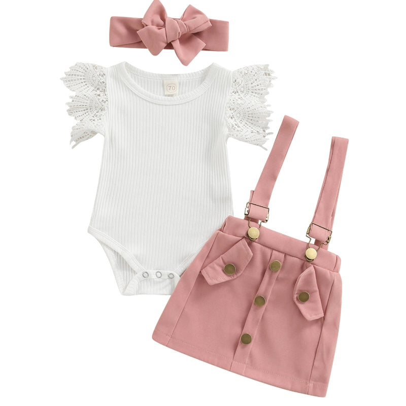 3Pcs Infant Baby Girl Outfits| Summer Clothes Sets | Ruffle Ribbed Romper