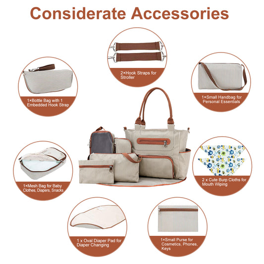 8Pcs Baby Nappy Diaper Bags Set | Multifunctional Diaper Changing Bags With Bottle Bag| Mesh Bag Purse