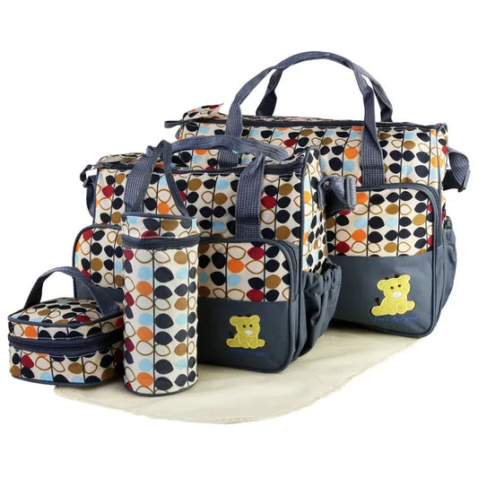 5PCS Baby Nappy Diaper Bags Set Mummy Diaper Shoulder Bags | Nappy Changing Pad | Insulated Pockets | Travel Tote Bags