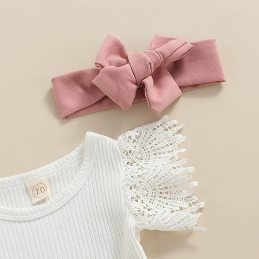 3Pcs Infant Baby Girl Outfits| Summer Clothes Sets | Ruffle Ribbed Romper
