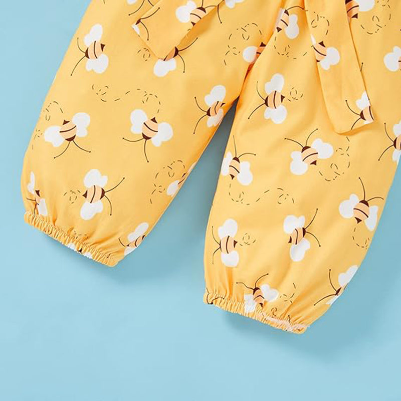 Infant Baby Girl Sweet Bee Outfit | Letter Print Romper | Honey Bees Pants | Bowknot Headband Clothes Set