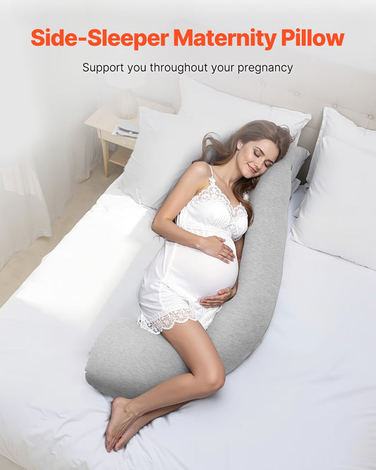 Pregnancy Pillows For Side Sleeping| L-Shaped Maternity Pillow For Pregnant Women|  Soft & Breathable Pregnancy Body Pillow With Washable Jersey Cover For Body Support