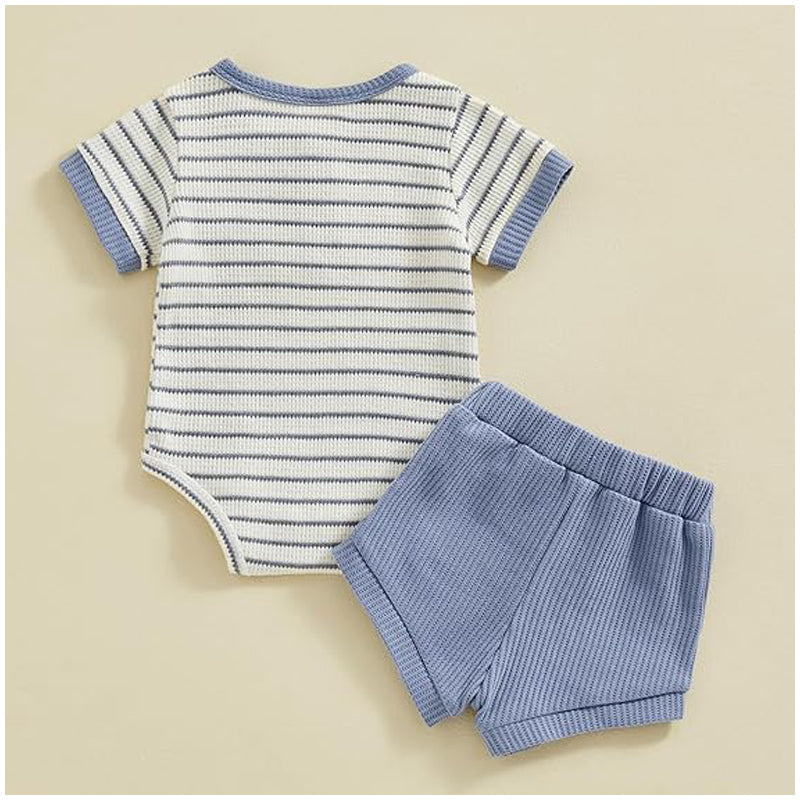 Baby Boy Summer Clothes | Button Short Sleeve Romper | Bodysuit Shorts Set | Infant Soft Waffle Outfit