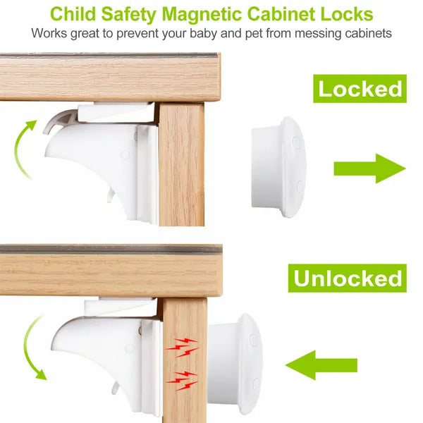 4Pcs Magnetic Cabinet Locks | Child Safety Drawer Locks | Adhesive Baby Proof Cabinets Latches Kit