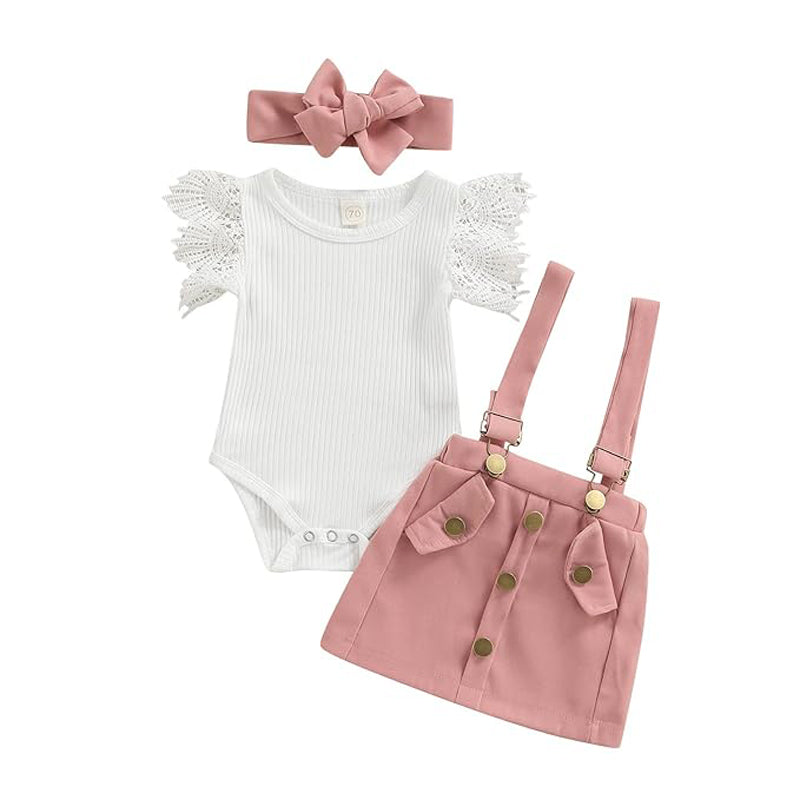 3Pcs Infant Baby Girl Outfits| Summer Clothes Sets | Ruffle Ribbed Romper