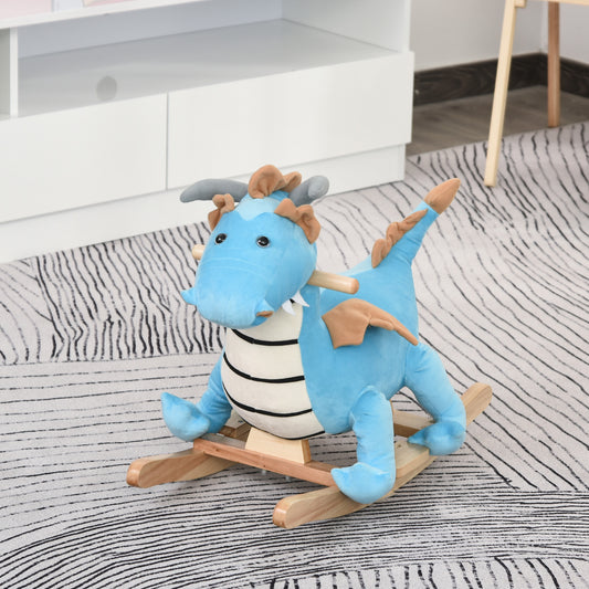 Kids Wooden Dinosaur Rocking Horse | Blue Riding Horse with Realistic Sounds | Prehistoric Child Ride-On Toy | For 18-36 Months