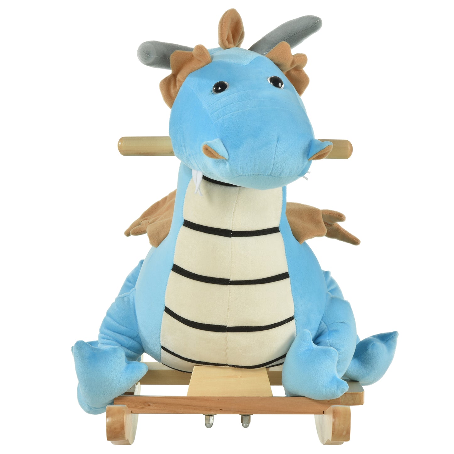 Kids Wooden Dinosaur Rocking Horse | Blue Riding Horse with Realistic Sounds | Prehistoric Child Ride-On Toy | For 18-36 Months