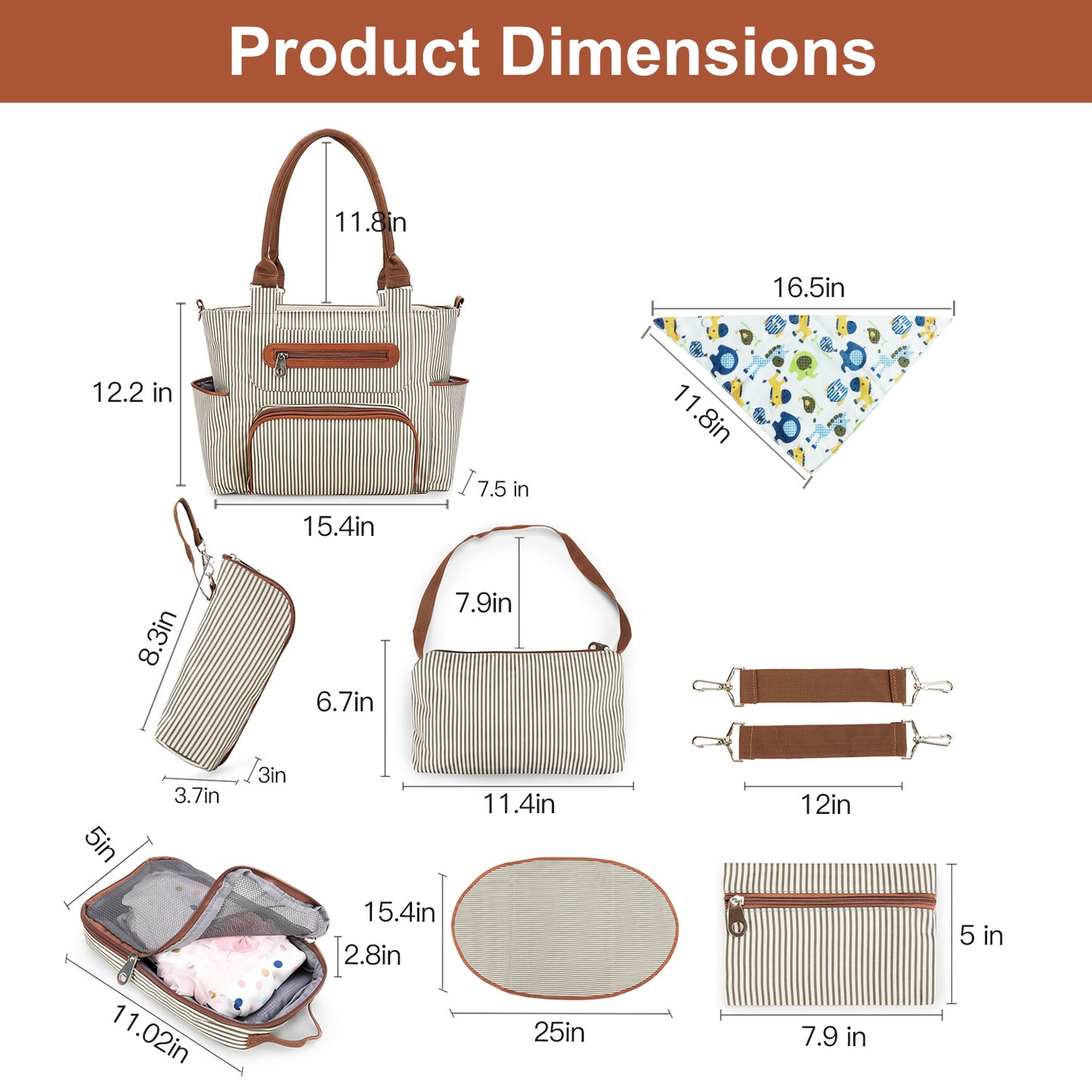 8Pcs Baby Nappy Diaper Bags Set | Multifunctional Diaper Changing Bags With Bottle Bag| Mesh Bag Purse