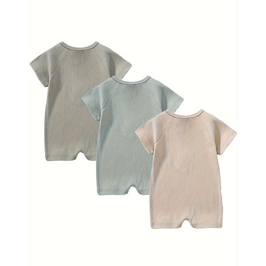 3-Pack Baby Boys One-Piece Romper Set | Long Sleeve Ribbed Button Jumpsuit