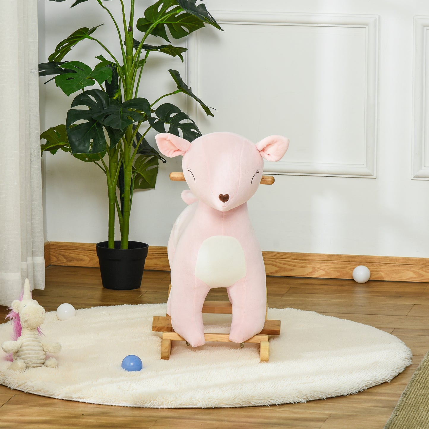 Kids Plush Ride-On Rocking Horse | Pink Toy Rocker with Realistic Sounds | For Child 36-72 Months