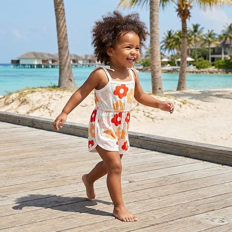 Toddler Baby Girl Clothing | Floral Jumpsuit with Tie Up |Baby Suspender Game Set