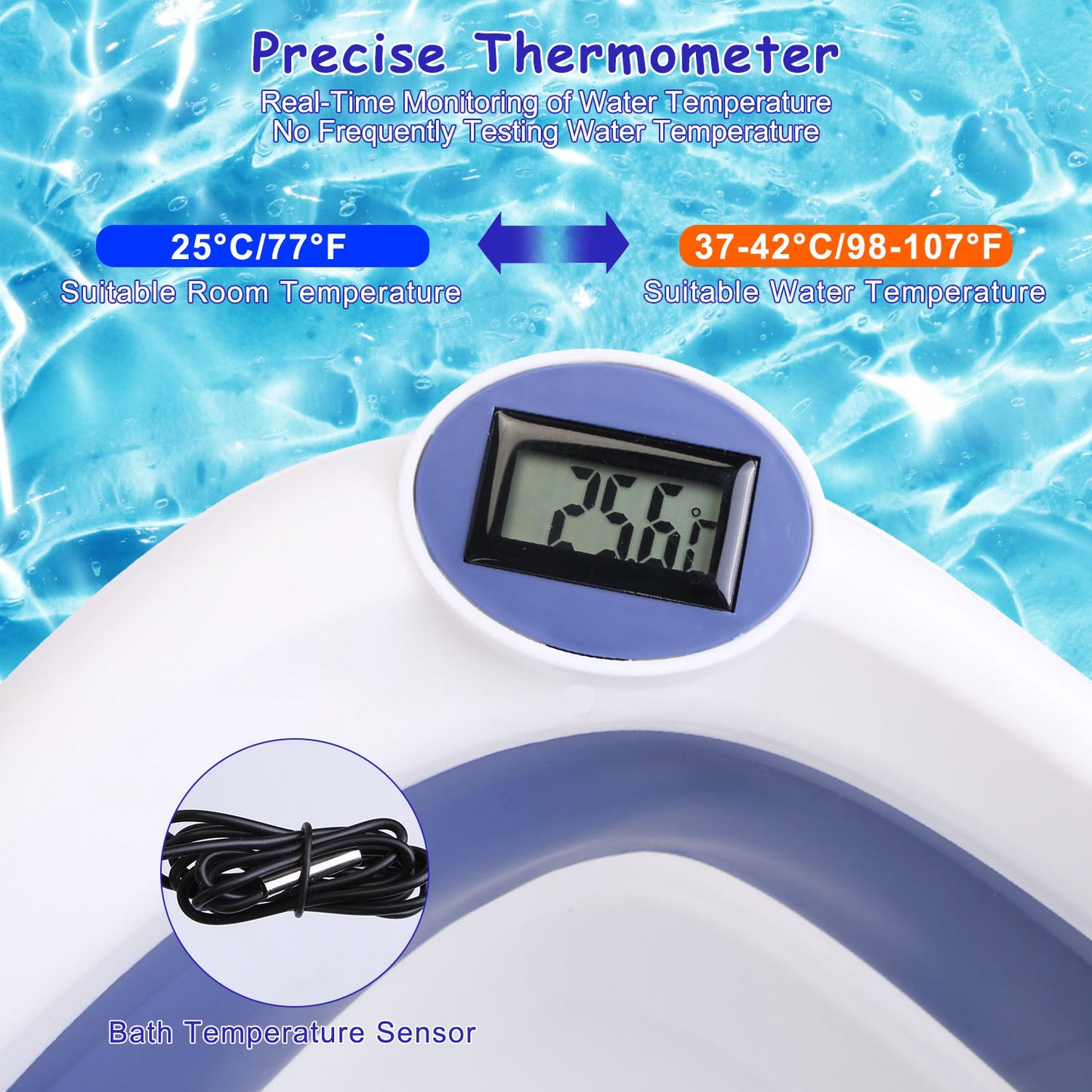 Baby Bath Tub with Thermometer | Collapsible Travel Friendly 0 To 24 Months Baby Bathtub with Drain Hole