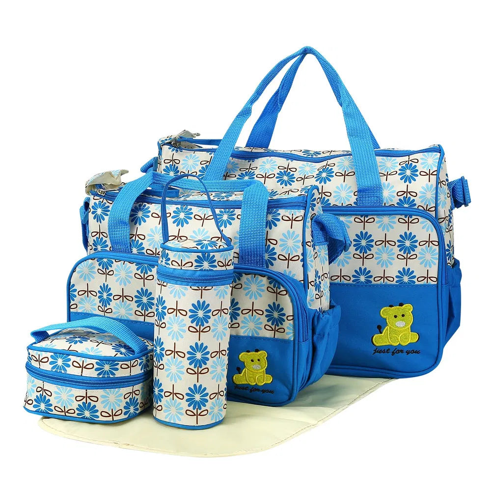 5PCS Baby Nappy Diaper Bags Set Mummy Diaper Shoulder Bags | Nappy Changing Pad | Insulated Pockets | Travel Tote Bags