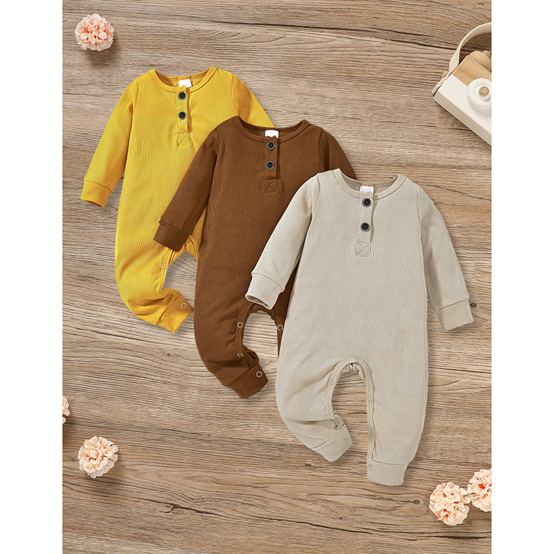 3-Pack Unisex Newborns Long Sleeve | Ribbed Romper | Soft Button Front Jumpsuit