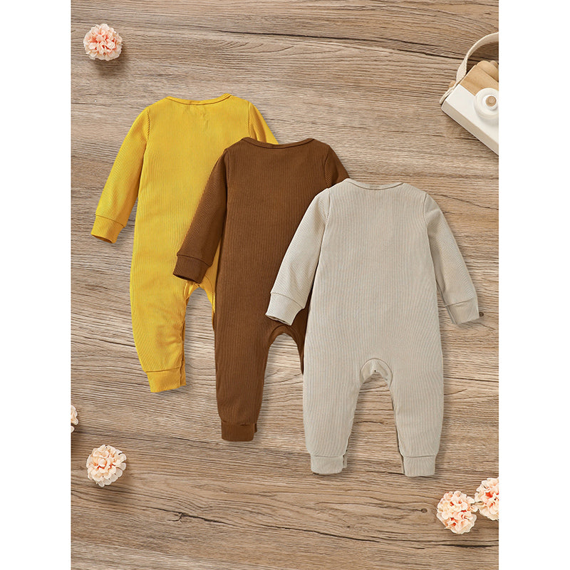 3-Pack Unisex Newborns Long Sleeve | Ribbed Romper | Soft Button Front Jumpsuit