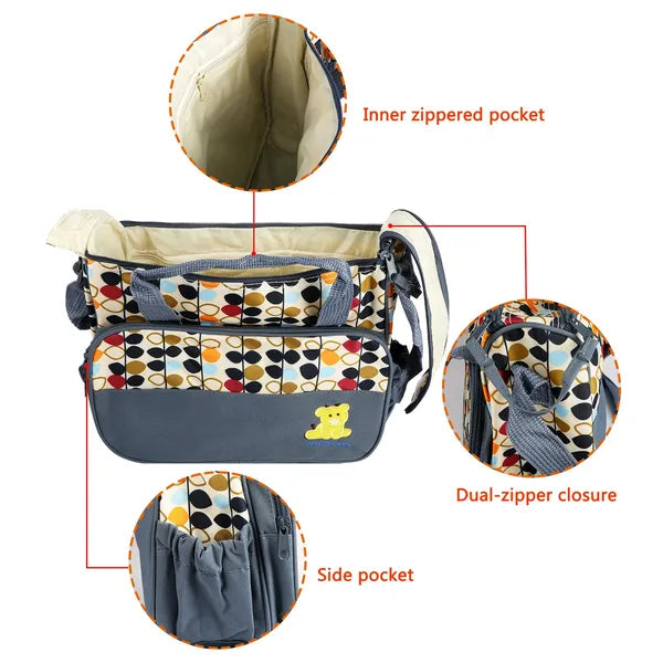 5PCS Baby Nappy Diaper Bags Set Mummy Diaper Shoulder Bags | Nappy Changing Pad | Insulated Pockets | Travel Tote Bags