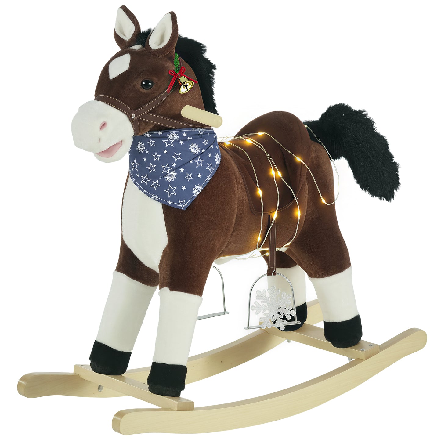 Kids Plush Ride-On Rocking Horse | Brown Toy Cowboy Rocker with Fun Realistic Sounds | For Child 3-6 Years Old