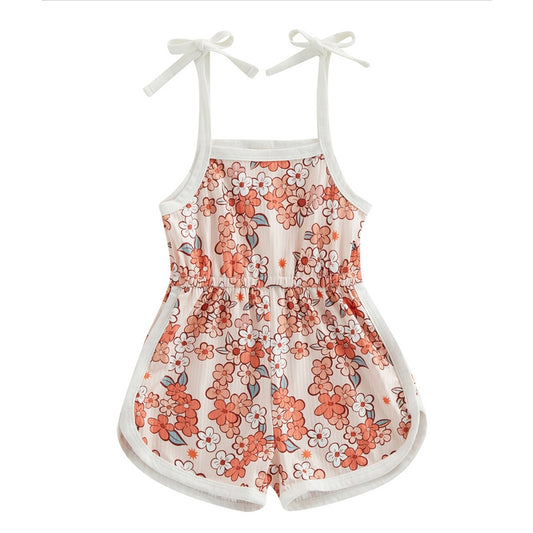 Toddler Baby Girl Clothing | Floral Jumpsuit with Tie Up | Baby Suspender Game Set