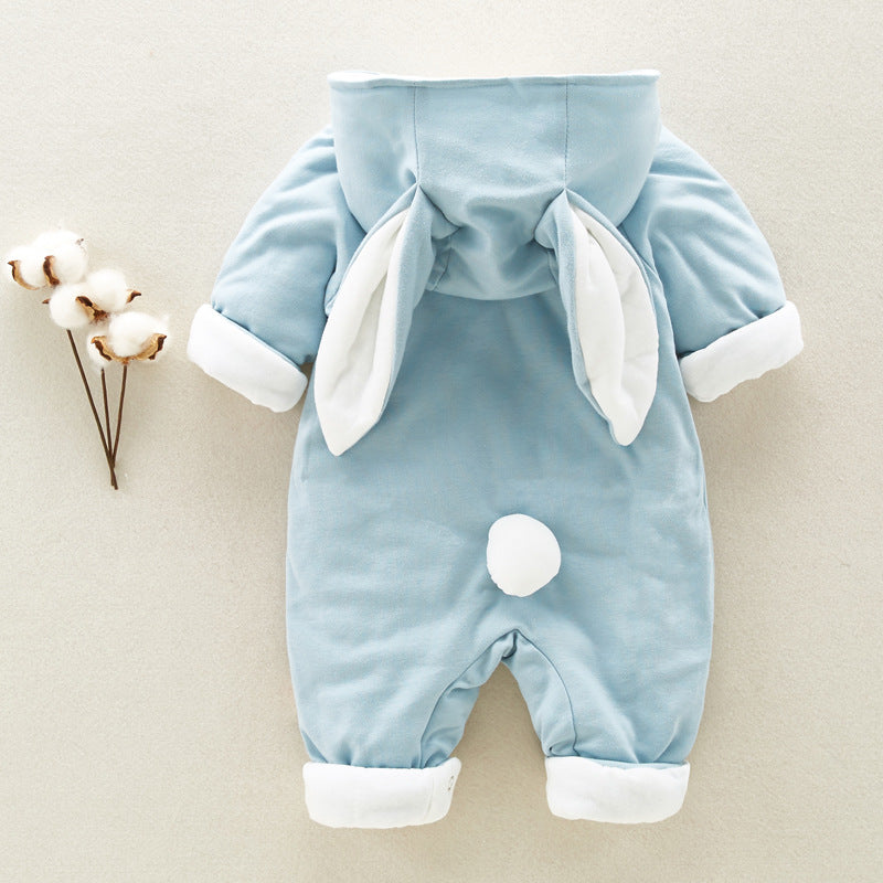 Cotton Padded Baby Romper | Thickened Chinchilla Hooded Baby Onesies