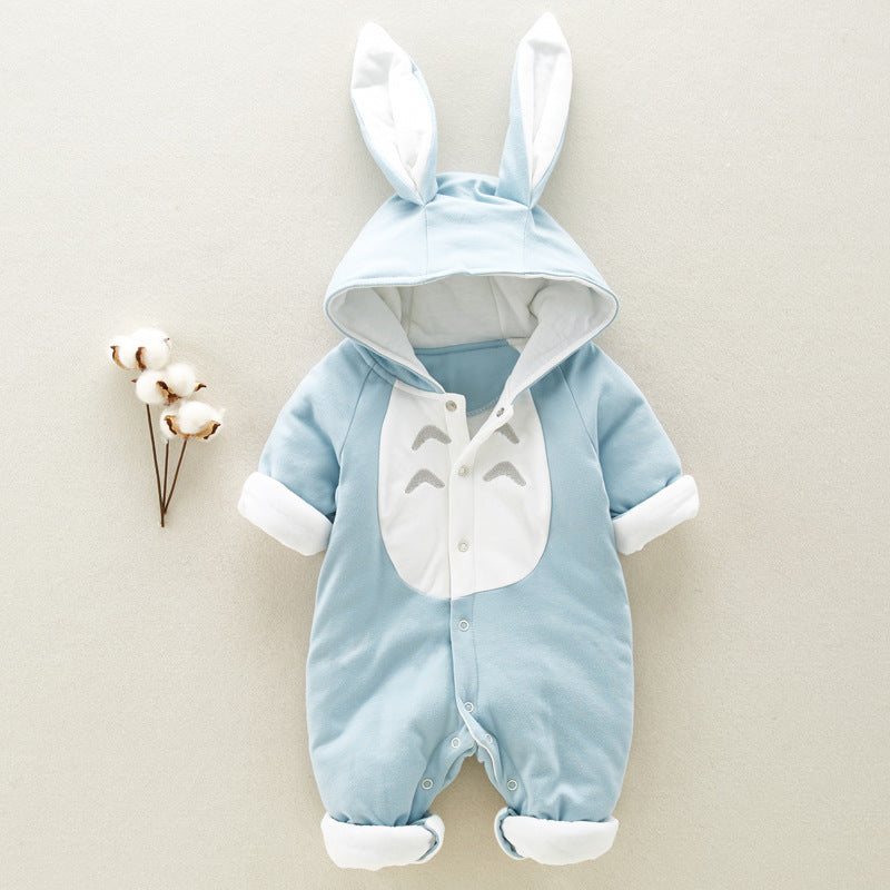 Cotton Padded Baby Romper | Thickened Chinchilla Hooded Baby Onesies
