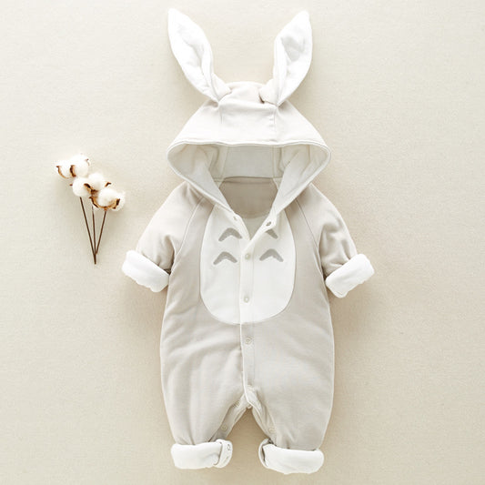 Cotton Padded Baby Romper | Thickened Chinchilla Hooded Baby Onesies