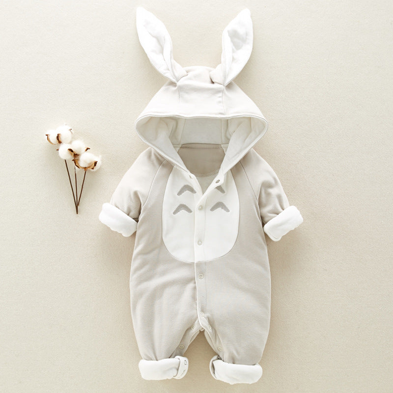 Cotton Padded Baby Romper | Thickened Chinchilla Hooded Baby Onesies
