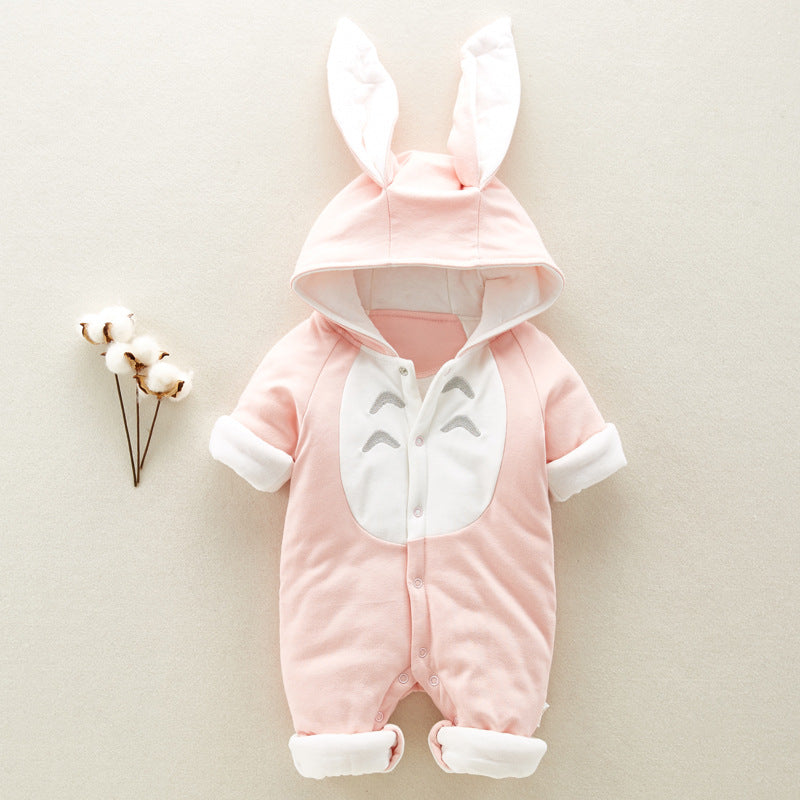 Cotton Padded Baby Romper | Thickened Chinchilla Hooded Baby Onesies