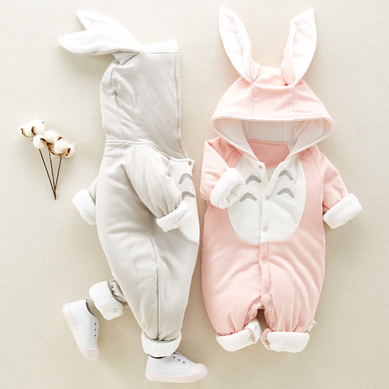 Cotton Padded Baby Romper | Thickened Chinchilla Hooded Baby Onesies