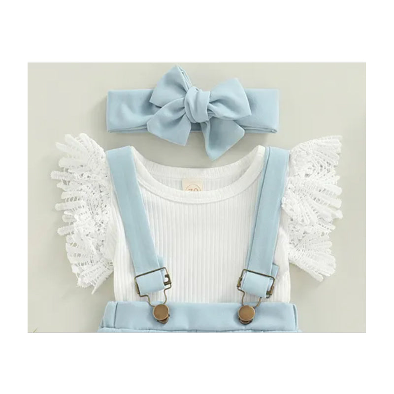 3Pcs Infant Baby Girl Outfits| Summer Clothes Sets | Ruffle Ribbed Romper