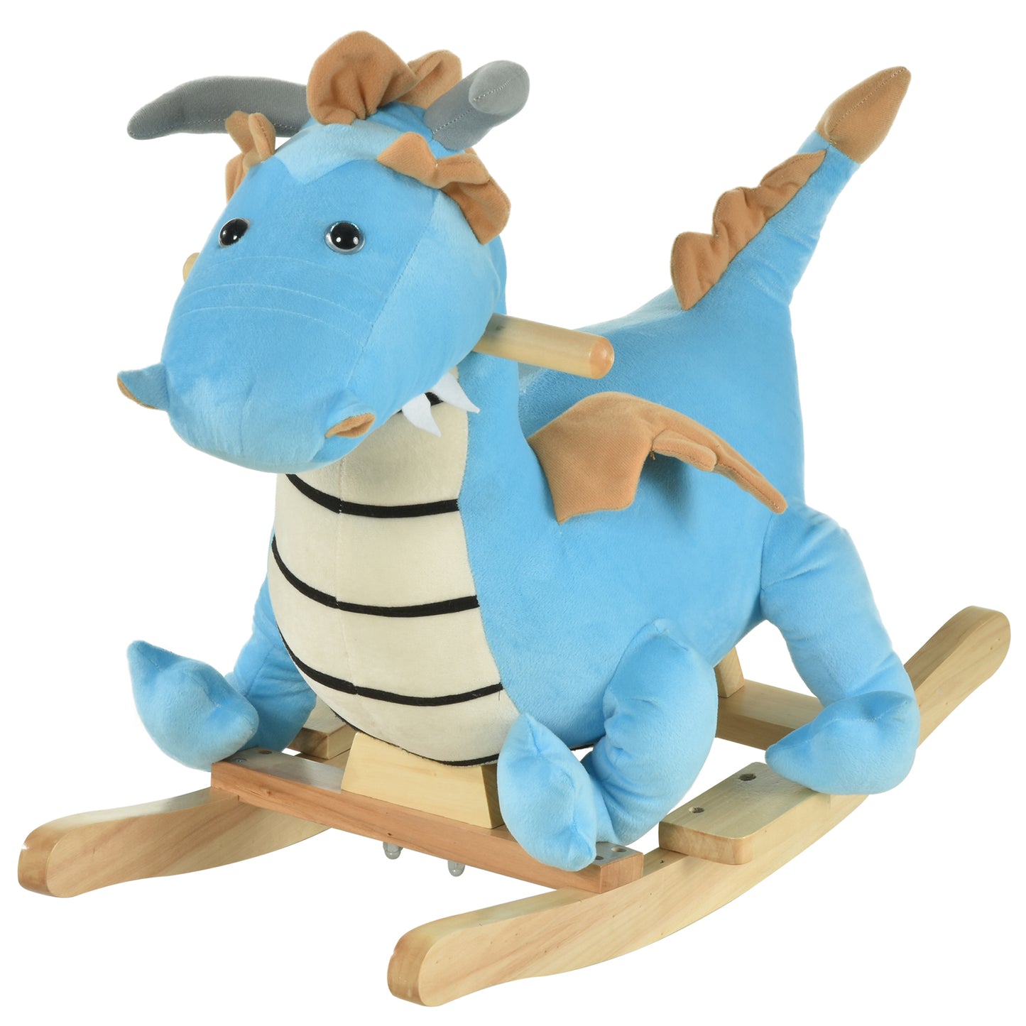Kids Wooden Dinosaur Rocking Horse | Blue Riding Horse with Realistic Sounds | Prehistoric Child Ride-On Toy | For 18-36 Months