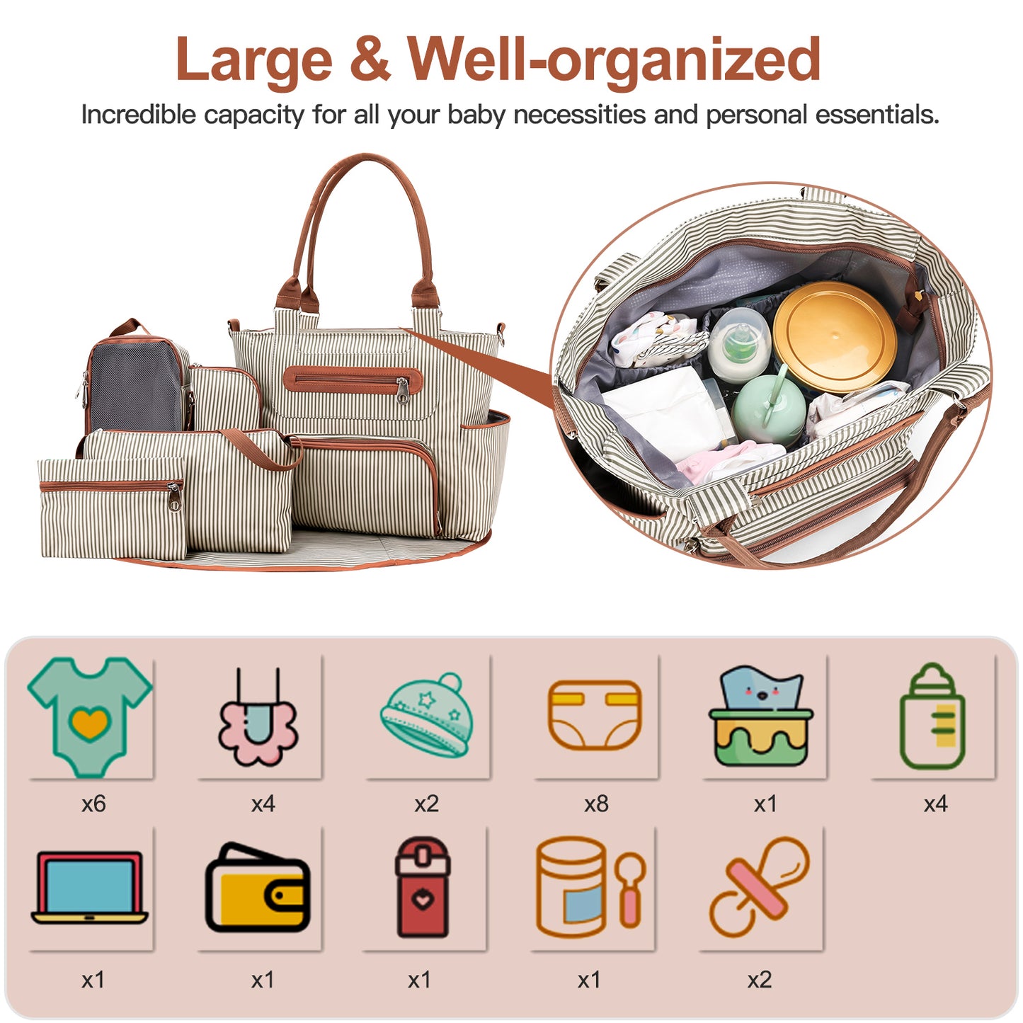 8Pcs Baby Nappy Diaper Bags Set | Multifunctional Diaper Changing Bags With Bottle Bag| Mesh Bag Purse