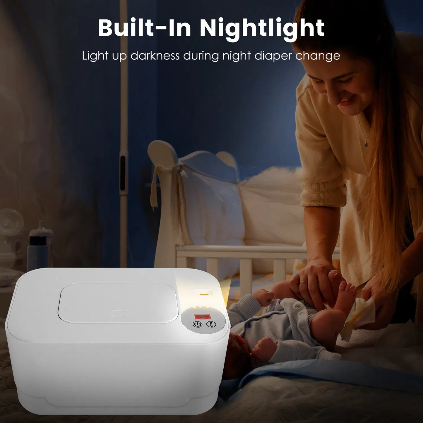 Baby Wipe Warmer With 3 Temperature Settings | Type-C Powered Baby Wet Wipes Dispenser with Night Light | Large Capacity Diaper Wipe Warmer