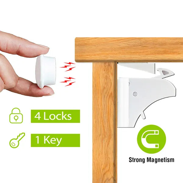 4Pcs Magnetic Cabinet Locks | Child Safety Drawer Locks | Adhesive Baby Proof Cabinets Latches Kit