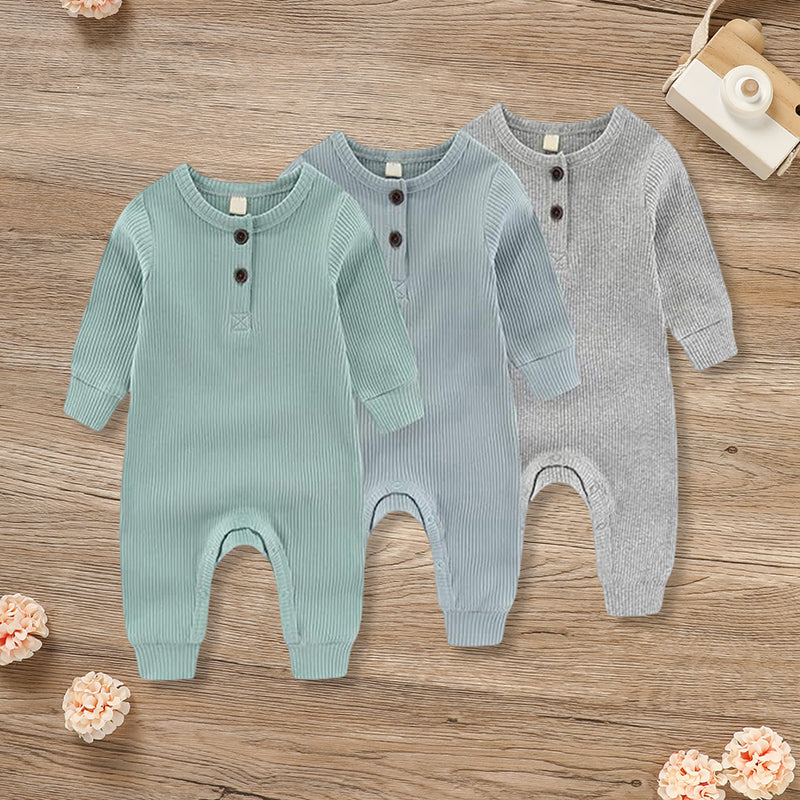 3-Pack Unisex Newborns Long Sleeve | Ribbed Romper | Soft Button Front Jumpsuit