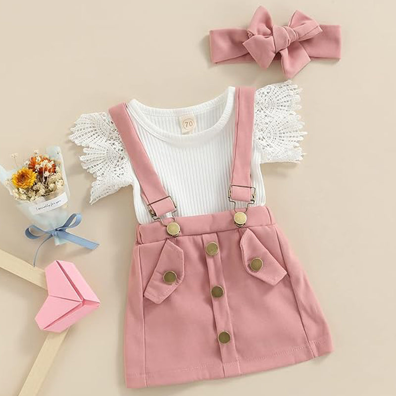 3Pcs Infant Baby Girl Outfits| Summer Clothes Sets | Ruffle Ribbed Romper
