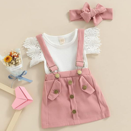 3Pcs Infant Baby Girl Outfits| Summer Clothes Sets | Ruffle Ribbed Romper