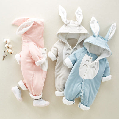 Cotton Padded Baby Romper | Thickened Chinchilla Hooded Baby Onesies