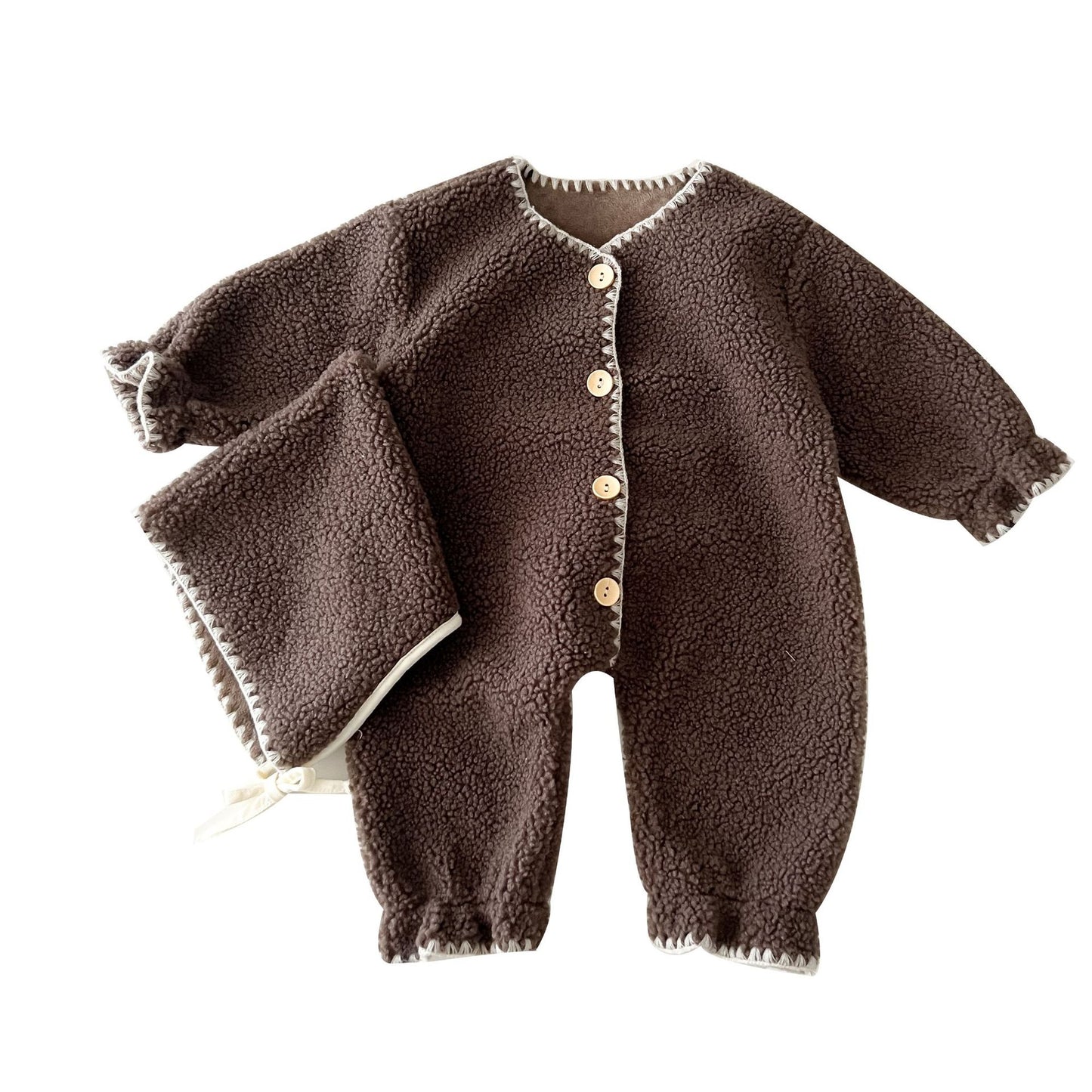 Fleece-lined Baby Baby One-piece Romper | Western Style Long Jumpsuit