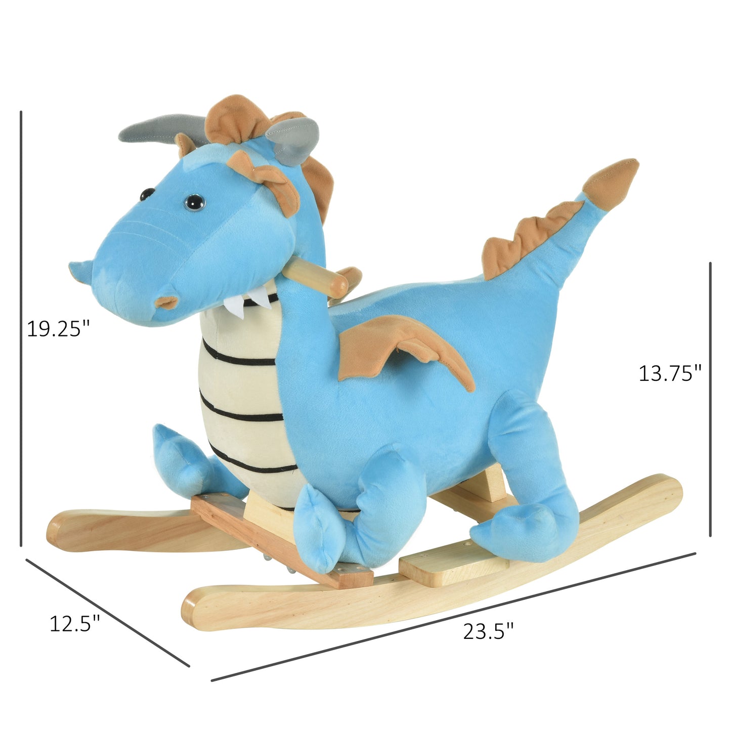 Kids Wooden Dinosaur Rocking Horse | Blue Riding Horse with Realistic Sounds | Prehistoric Child Ride-On Toy | For 18-36 Months
