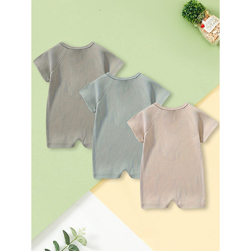 3-Pack Baby Boys One-Piece Romper Set | Long Sleeve Ribbed Button Jumpsuit