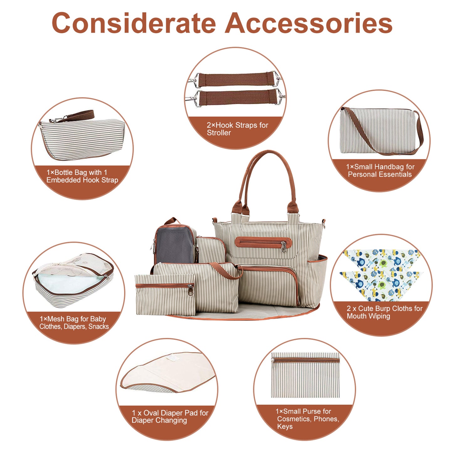 8Pcs Baby Nappy Diaper Bags Set | Multifunctional Diaper Changing Bags With Bottle Bag| Mesh Bag Purse