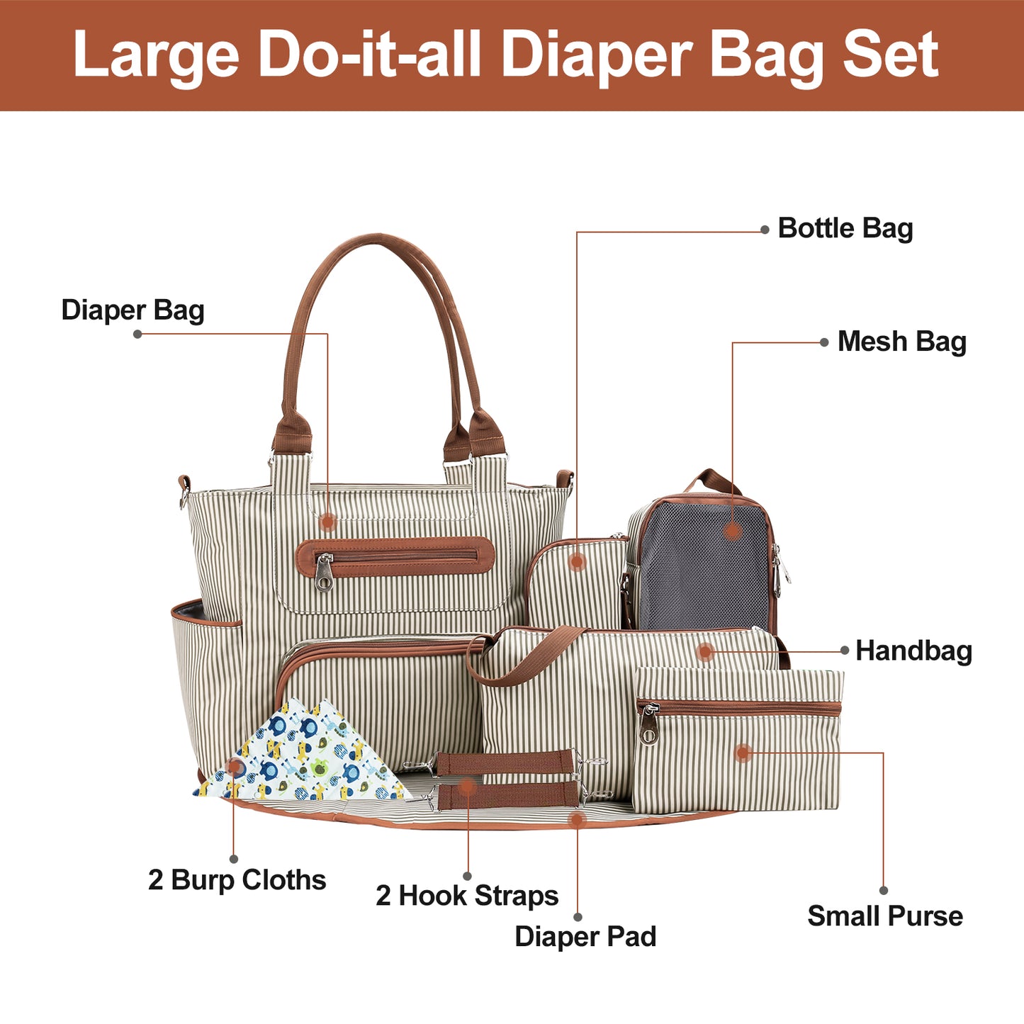 8Pcs Baby Nappy Diaper Bags Set | Multifunctional Diaper Changing Bags With Bottle Bag| Mesh Bag Purse