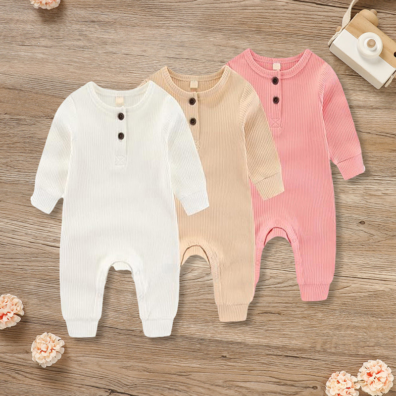 3-Pack Unisex Newborns Long Sleeve | Ribbed Romper | Soft Button Front Jumpsuit