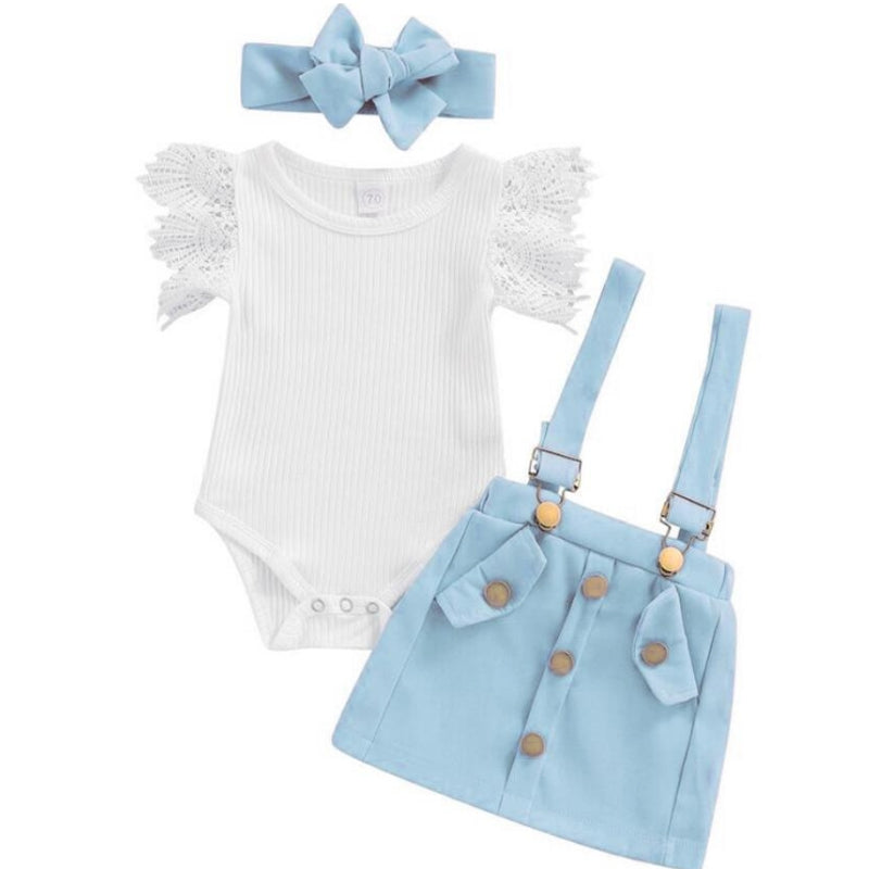 3Pcs Infant Baby Girl Outfits| Summer Clothes Sets | Ruffle Ribbed Romper