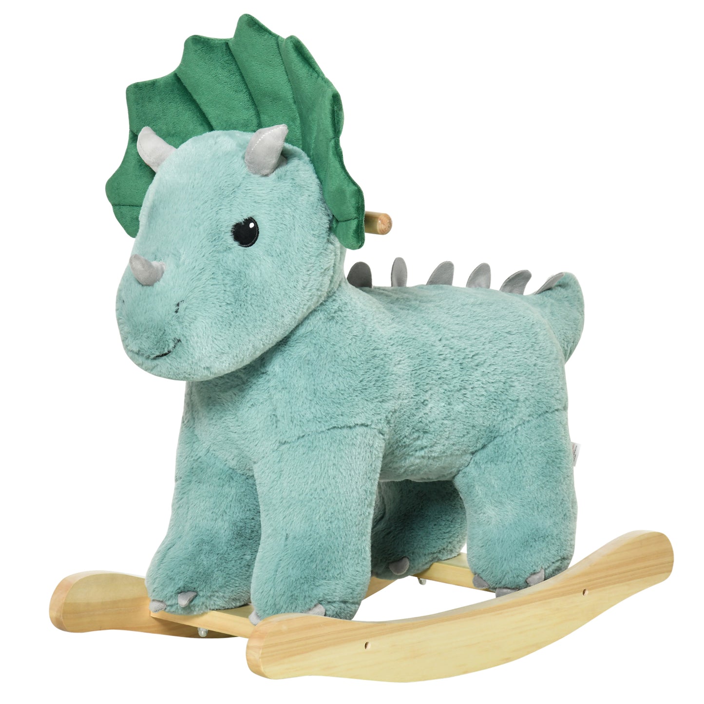 Kids Plush Ride-On Rocking Horse | Dark Green Triceratops-shaped Plush Toy Rocker with Realistic Sounds | For Child 36-72 Months