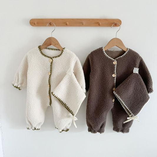 Fleece-lined Baby Baby One-piece Romper | Western Style Long Jumpsuit