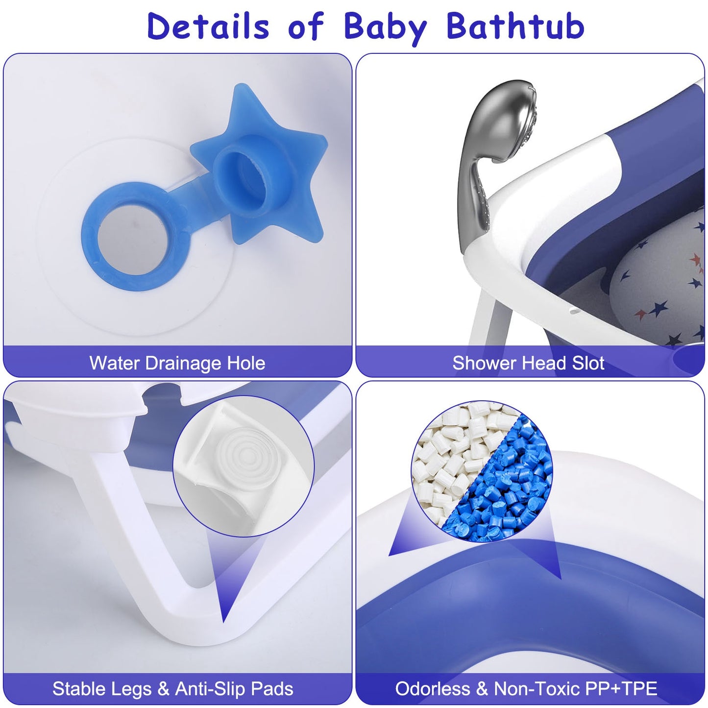 Baby Bath Tub with Thermometer | Collapsible Travel Friendly 0 To 24 Months Baby Bathtub with Drain Hole